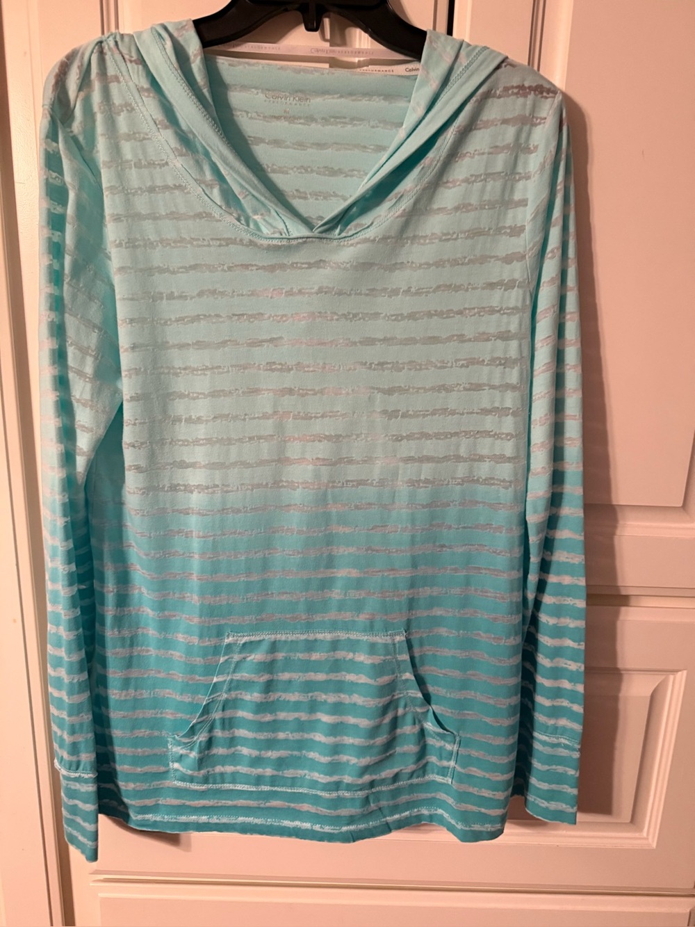 Calvin Klein Aqua Ombre Striped Hooded Sweater light weight size medium